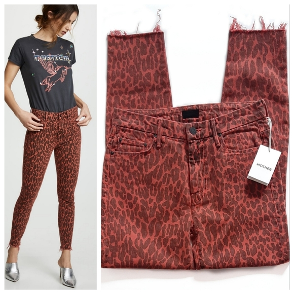 MOTHER Denim - Mother High Waist Hooker Ankle Fray Jeans Leopard